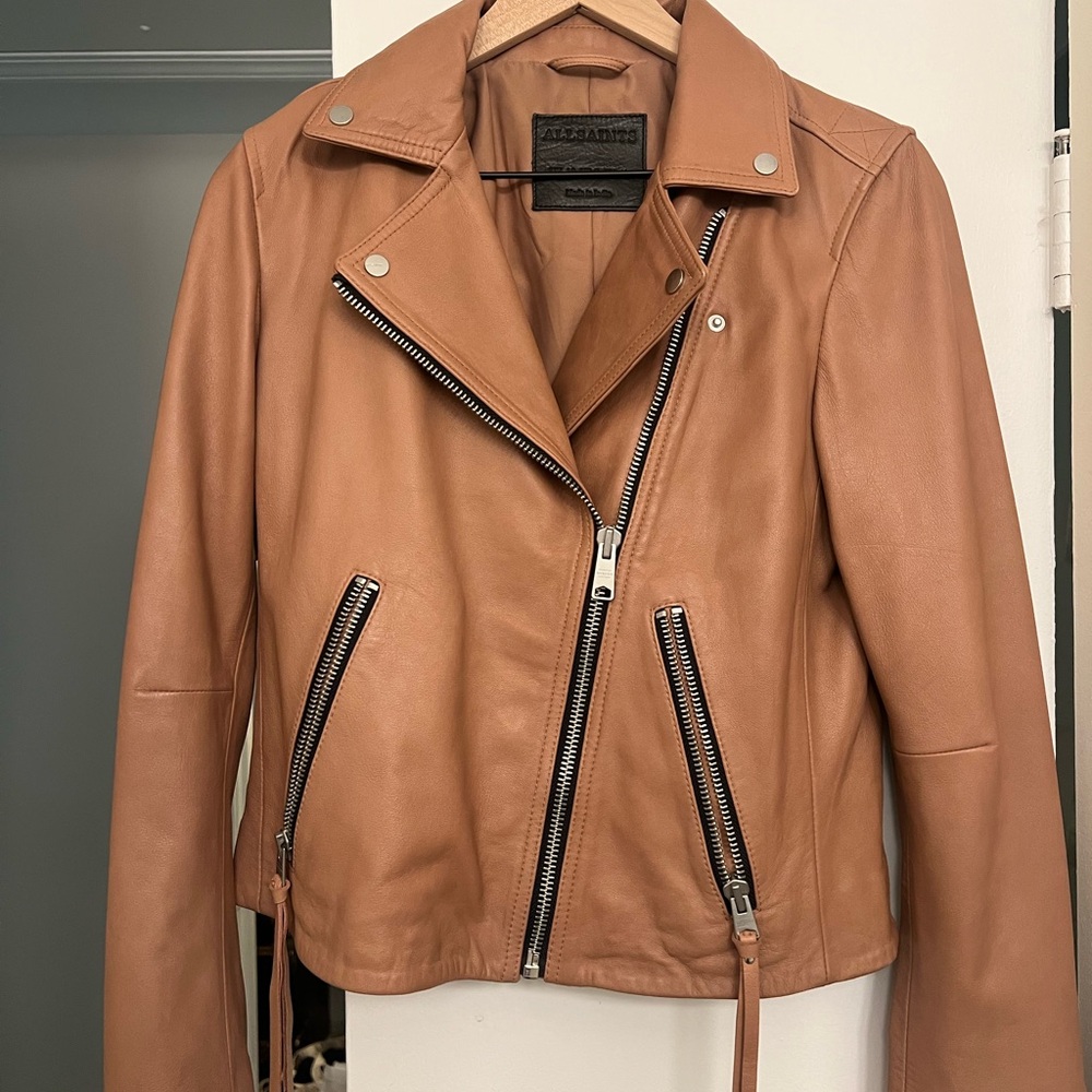 All Saints Dalby Tan Leather Jacket